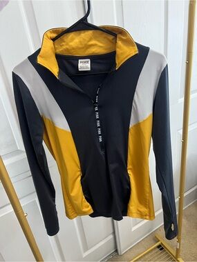 PINK Colorblock Quarter-Zip Pullover in Black, Mustard & Gray